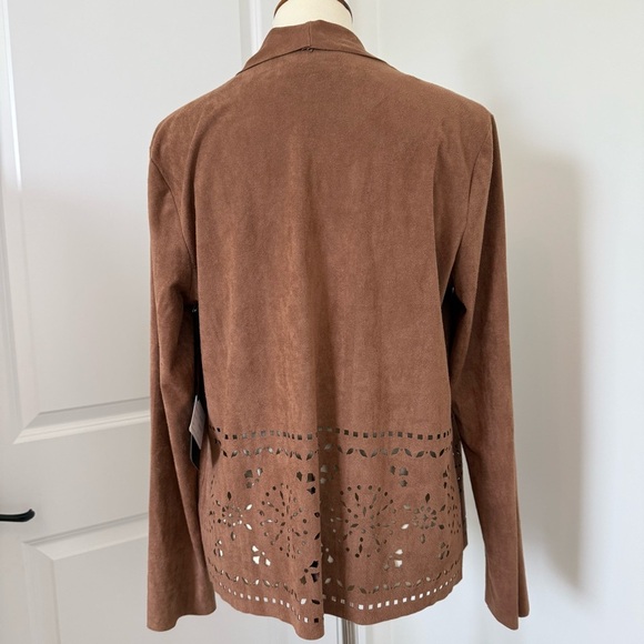 NWT Faux Suede Jacket Blazer Cognac Cutout Western Boho Festival Size Small - Picture 5 of 11